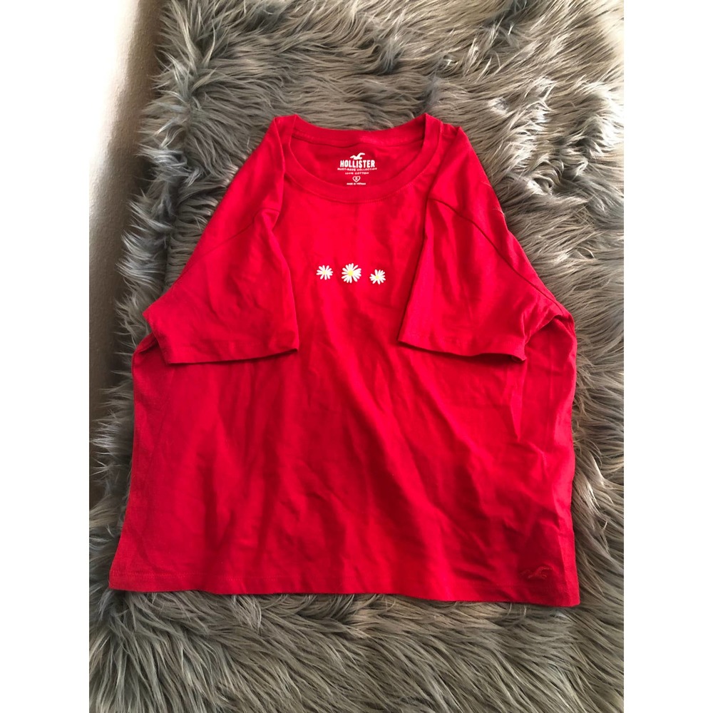 new hollister red floral crop tee t-shirt size small